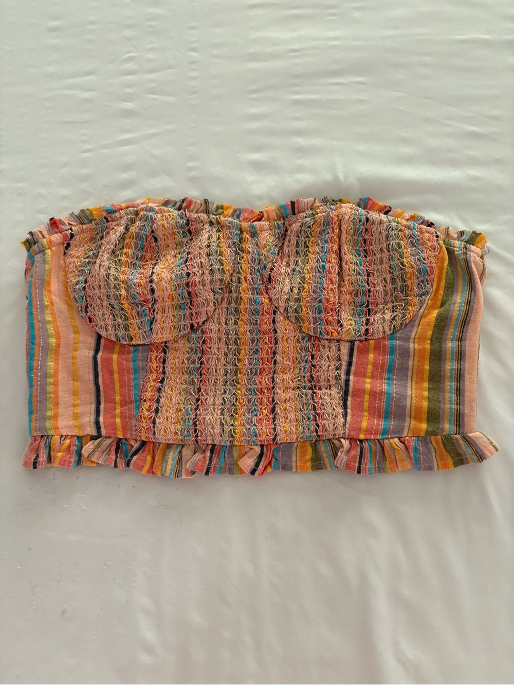 Pilcro Anthropology Striped Multicolor Smocked Bandeau Crop Top